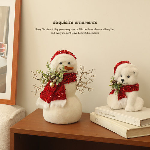 christmas圣诞节装饰品公仔雪人麋鹿北极熊圣诞树摆件场景布置
