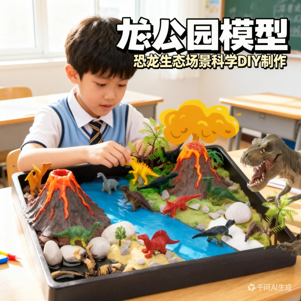 二年级手工课材料全套恐龙公园 恐龙生态场景模型科学DIY制作玩具