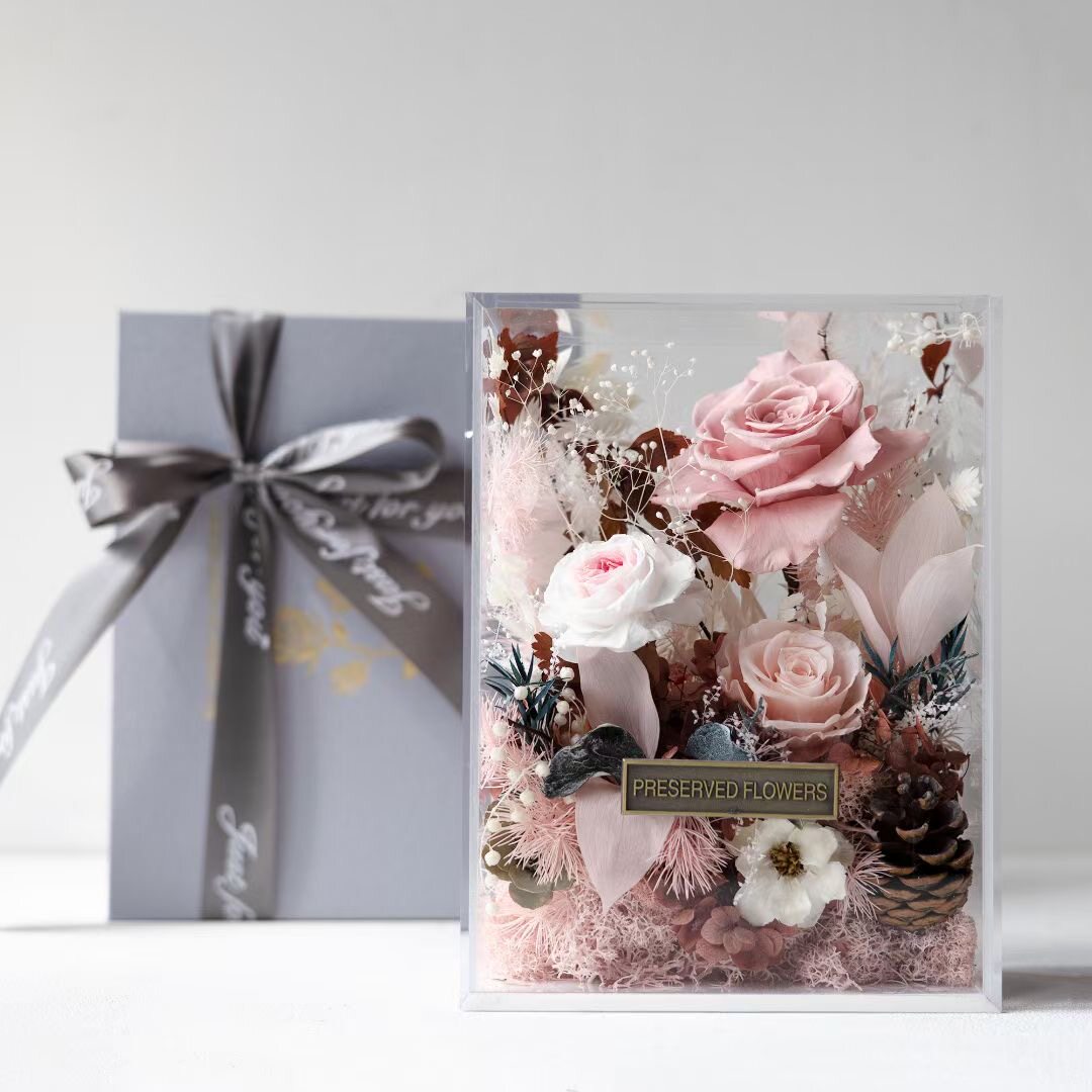 永生花玫瑰花盒高级亚克力礼盒保鲜干花束摆件圣诞生日教师节礼物