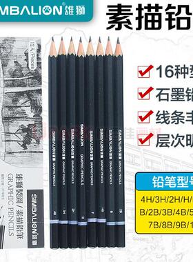 雄狮专业素描铅笔2B 3B 4B HB 高级绘图铅笔考试专业铅笔盒装12支