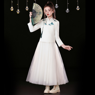 女童主持人礼服新中式国风诗歌朗诵走秀潮服女孩古筝钢琴演出服冬