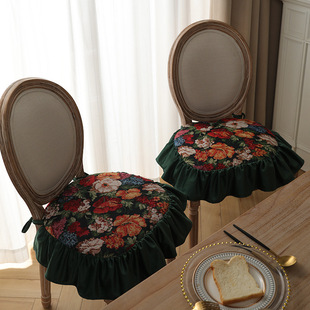 椅子坐垫四季通用屁股坐垫高级感氛围印花带绑带椅垫防滑可拆洗