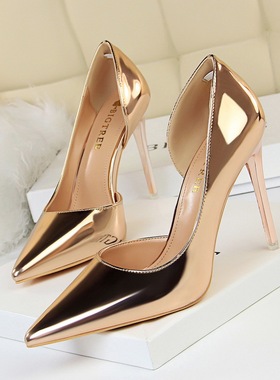 香槟色高跟鞋女细跟气质名媛尖头单鞋2024春秋新款大码女鞋41一43