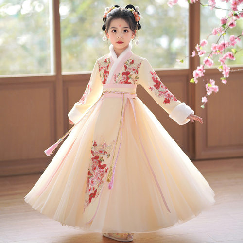 2025新款汉服女童冬款古装拜年服冬装儿童过年新年装冬季古风唐装