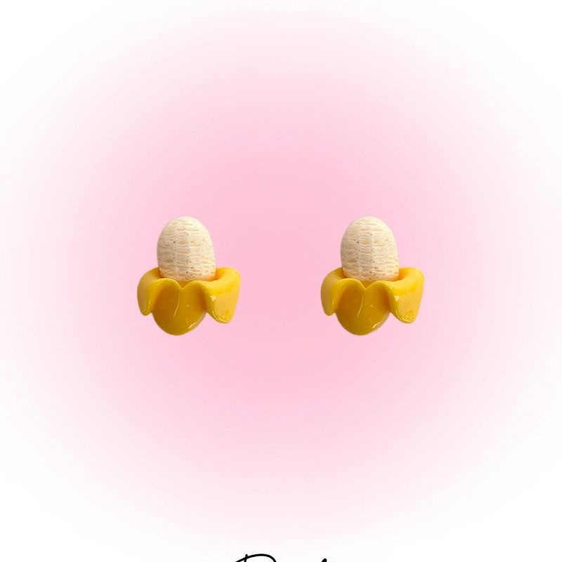 PINK一口吃掉香蕉可爱趣味小巧剥皮香蕉小众设计925耳钉耳夹