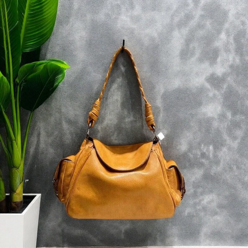 头层牛皮真皮女包手提单肩斜挎包新款中古包大容量腋下麻花编织