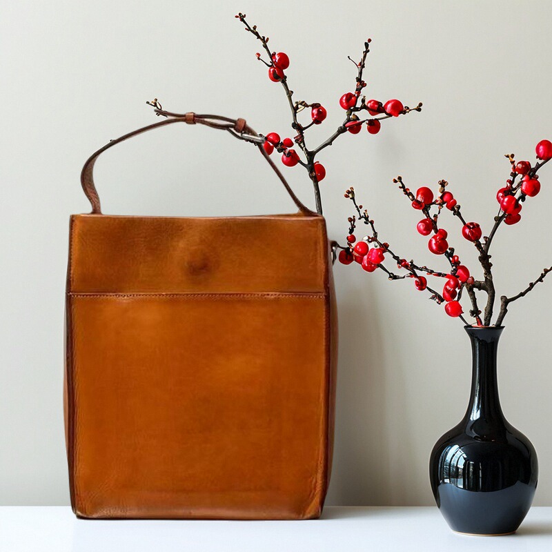 意大利进口植鞣头层牛皮复古手提单肩斜挎腋下轻奢日韩版真皮女包