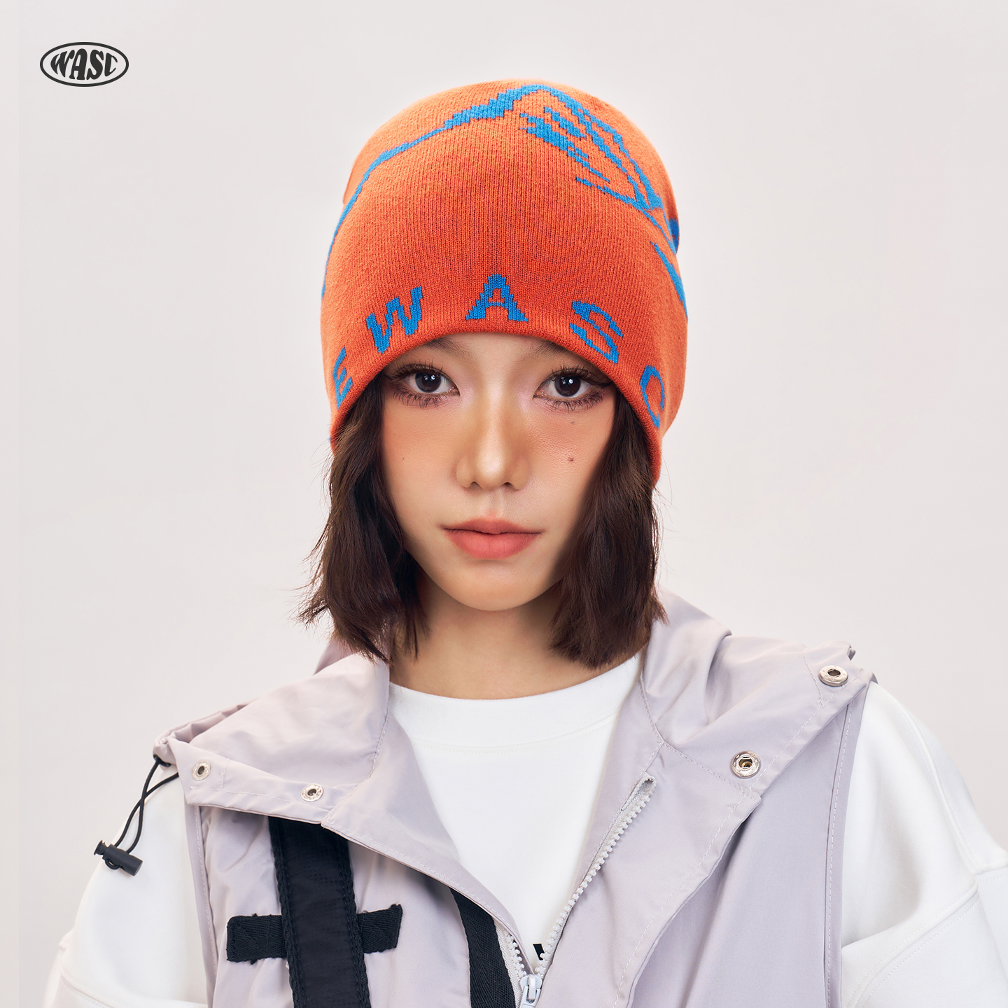 户外登山字母提花针织帽子男女新款秋冬季大头围显脸小毛线帽冷帽