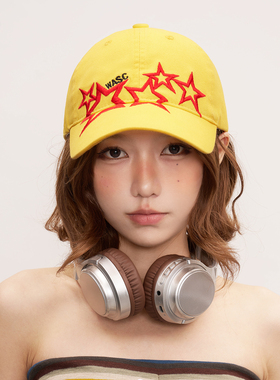 原创美式嘻哈潮牌刺绣棒球帽黄色大脸显脸小宽檐加深鸭舌帽帽子女