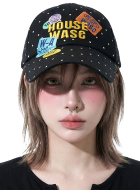 夏季新款波点刺绣棒球帽女黑色大头围显脸小宽檐防晒遮阳鸭舌帽子