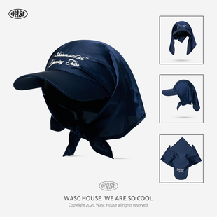 韩式 户外露营可收纳绸缎绑带包头鸭舌帽子男 纯色刺绣头巾帽女夏季