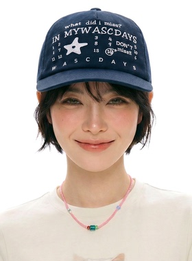 新款美式星星字母刺绣棒球帽女蓝色显脸小大帽檐加深遮阳鸭舌帽子