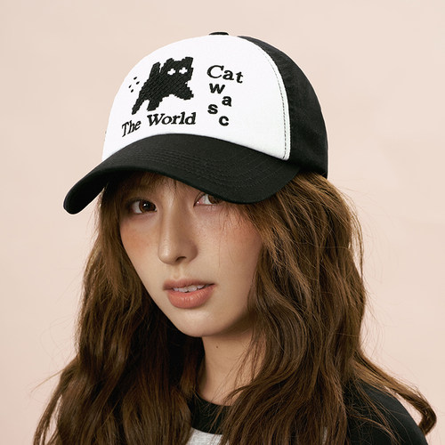 原创设计猫咪刺绣棒球帽子女春夏出游百搭鸭舌帽大头围显脸小帽子