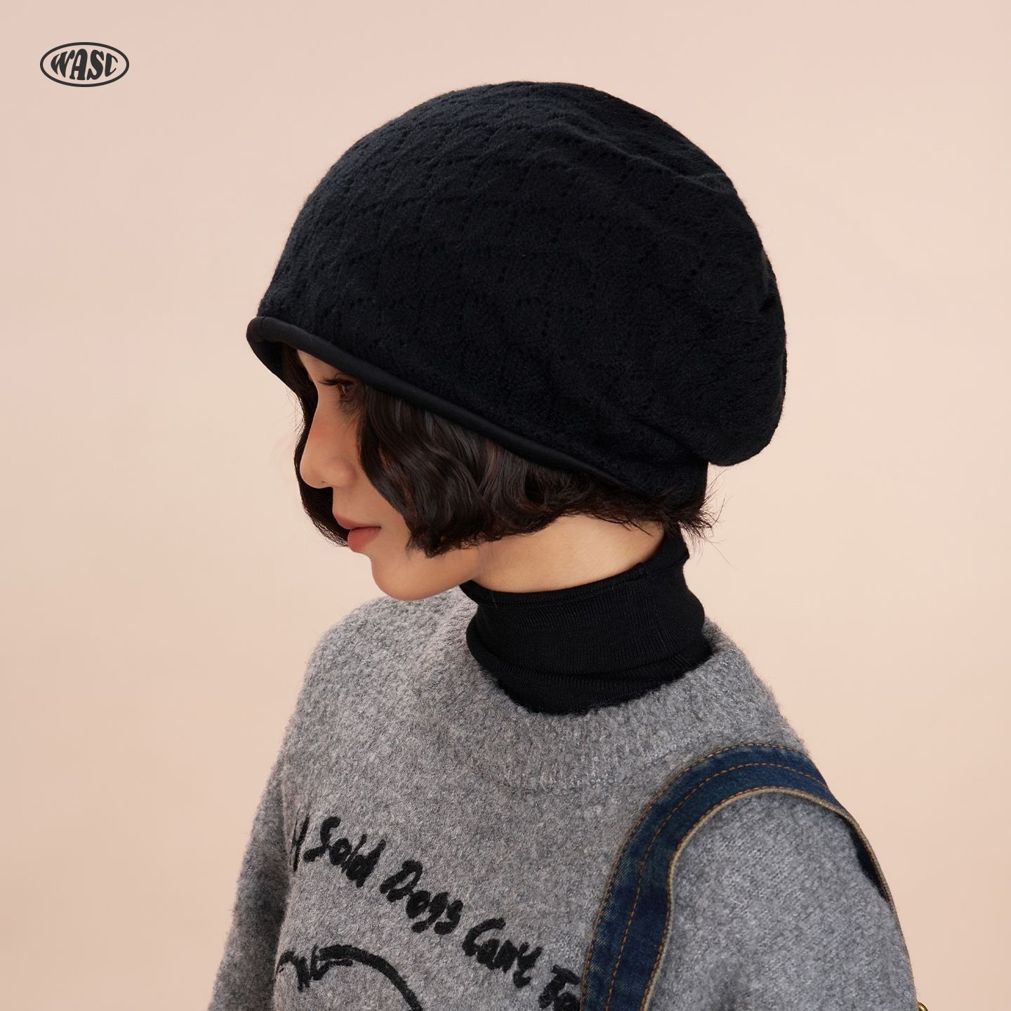 2025新款韩系黑色针织堆堆帽子女秋冬百搭大头围显脸小冷帽包头帽