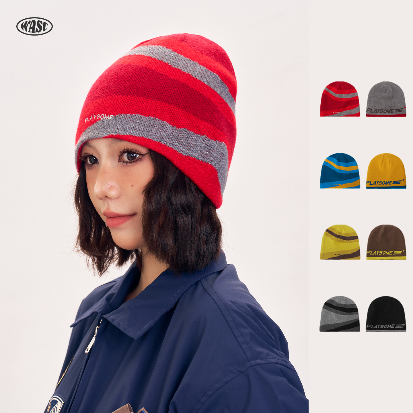 秋冬双面戴毛线针织帽子男女款户外保暖大头围显脸小护耳套头冷帽