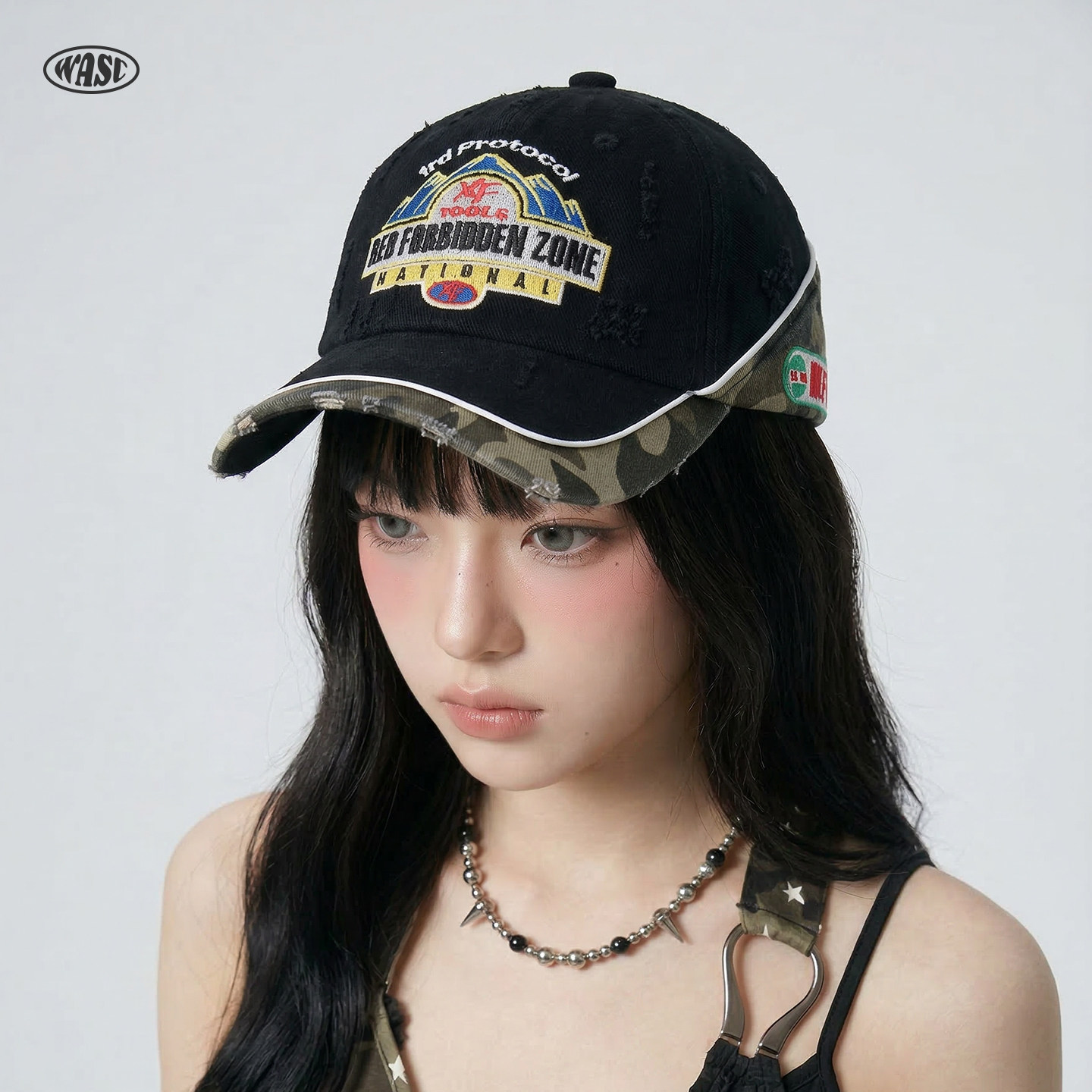 2026新款美式迷彩拼接刺绣鸭舌帽女大头围显脸小防晒遮阳鸭舌帽子