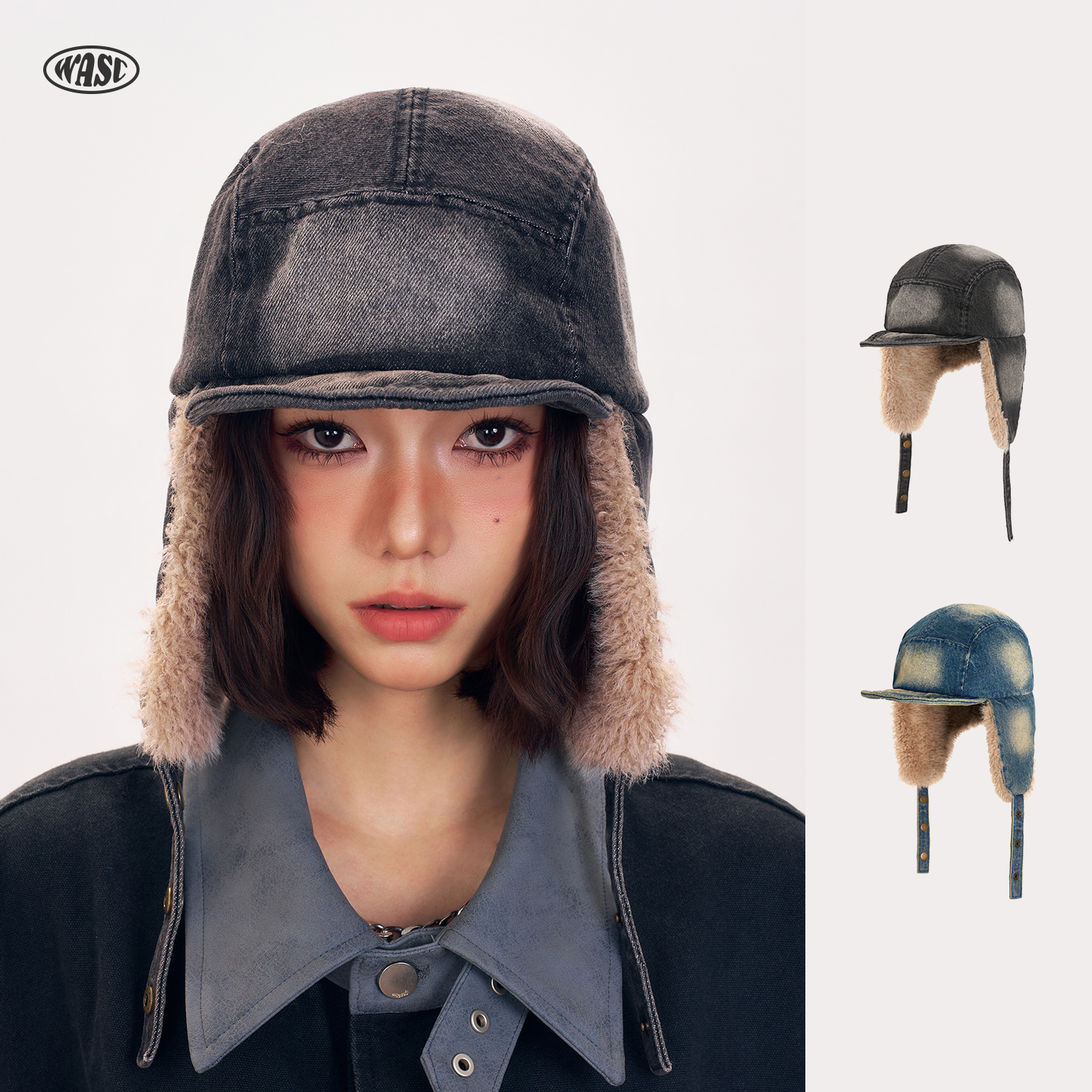 秋冬季做旧牛仔雷锋帽子女户外保暖加厚护耳鸭舌棒球帽飞行员帽男