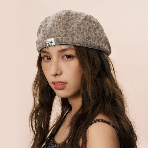 新款复古牛仔豹纹贝雷帽女辣妹y2k百搭大头围显脸小反戴前进帽子