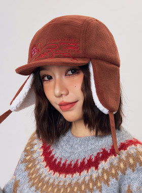 新款可爱兔子雷锋帽秋冬季户外滑雪保暖大头围显脸小护耳帽子男女