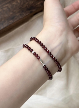 跨境爆款天然石榴石手链女款单圈