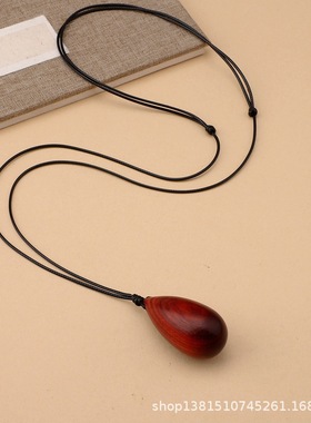 简约檀木水滴吊坠项链长款古风木