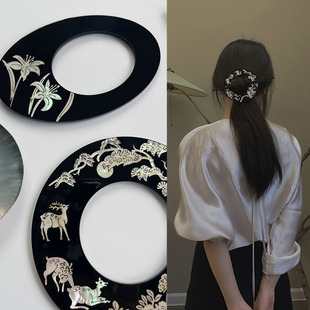 推荐中国螺钿工艺小众设计复古手工古风发钗贝壳古风发簪发饰