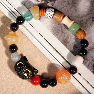 十八籽小猫款罗黑猫手链手串文玩手饰多宝串珠复古多彩