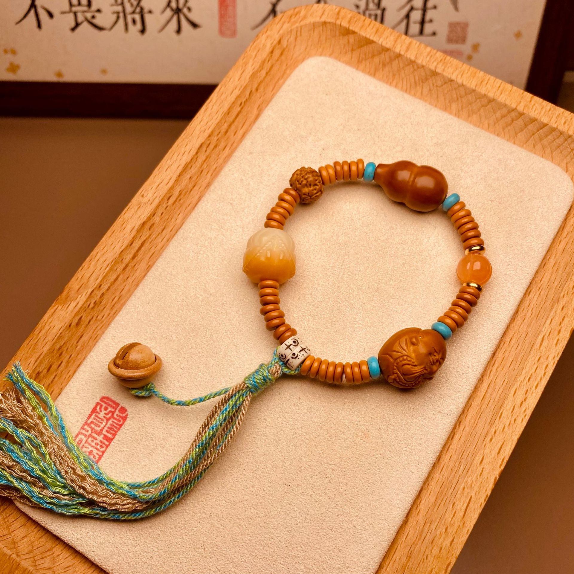 橄榄核雕刻葫芦手串个性菩提根佛手手链男女个性复古手串