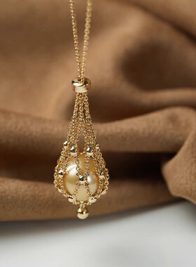 网兜金色豆项链复古宫廷风毛衣链