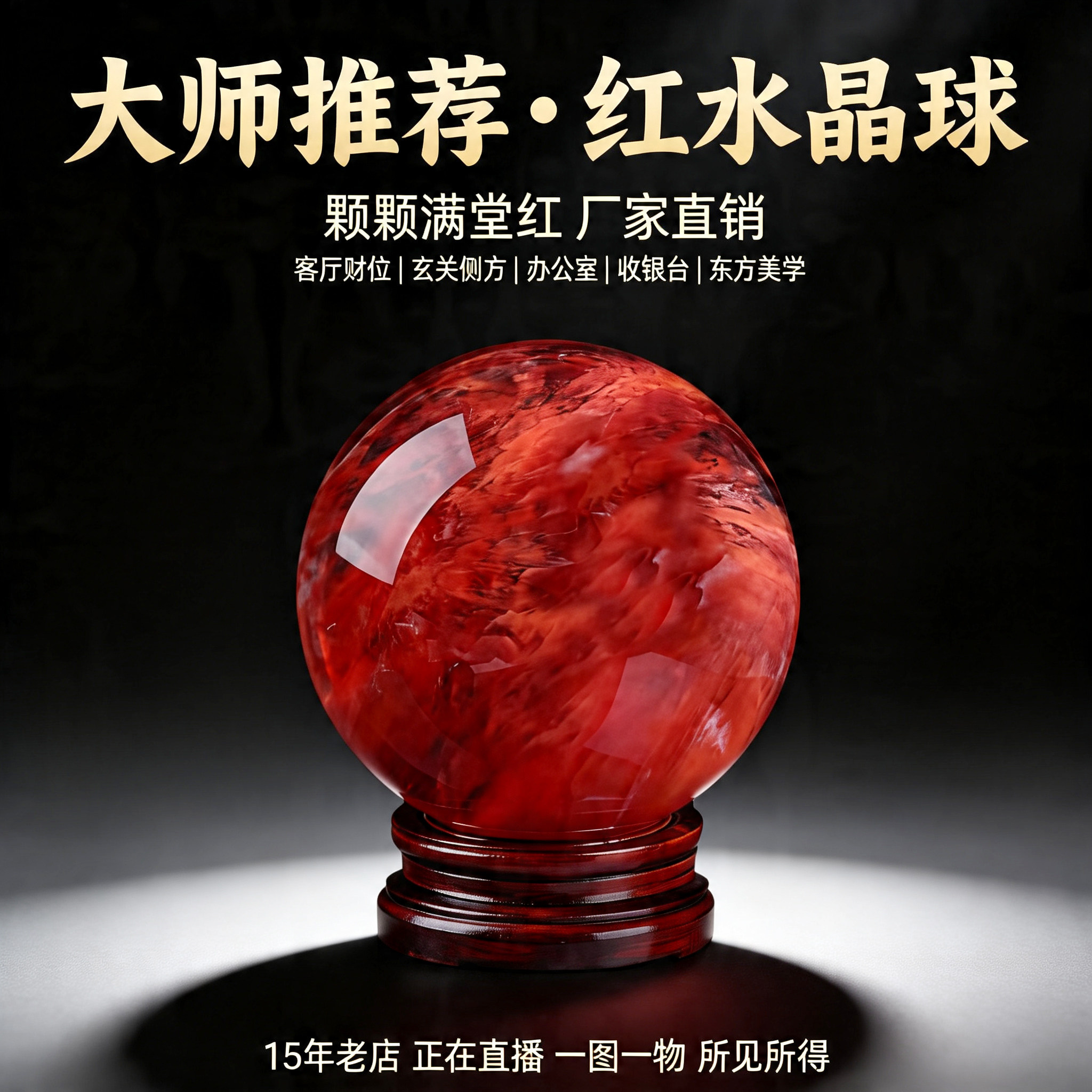 红水晶球摆件家居客厅旺铺开业