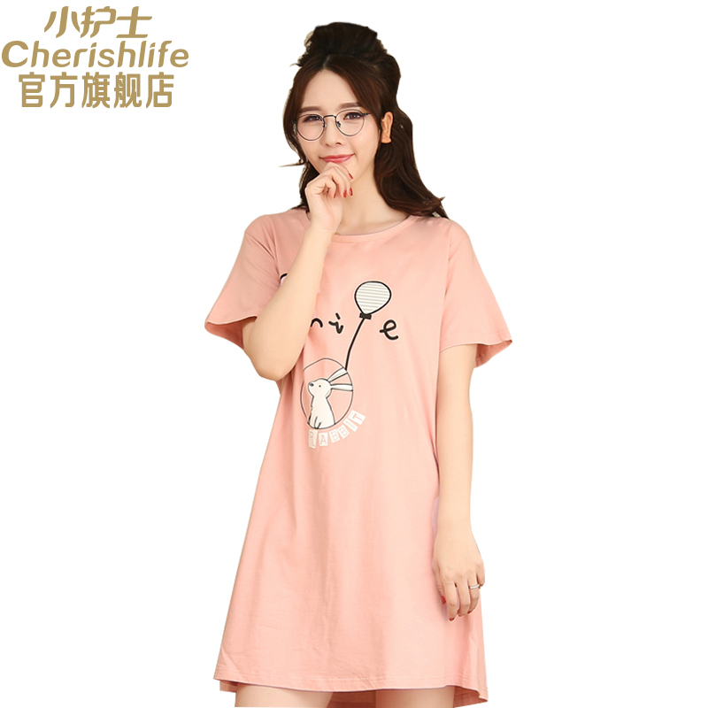 小护士睡裙 女 夏季家居裙内衣家居服青年短袖棉质大码睡衣可外穿