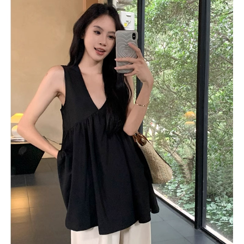 孕妇装无袖宽松背心黑色娃娃衫女