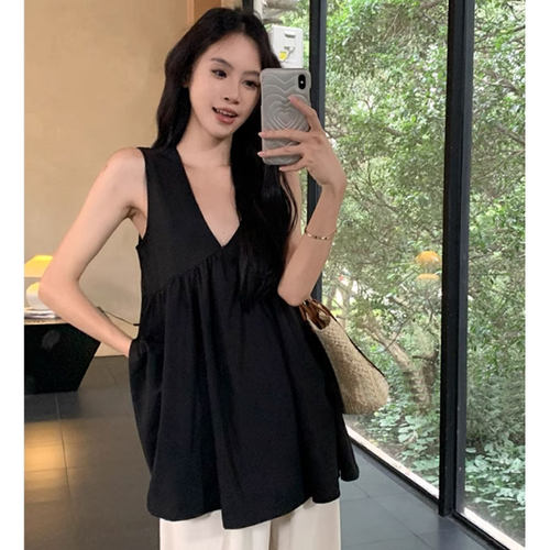 孕妇装无袖宽松背心黑色娃娃衫女