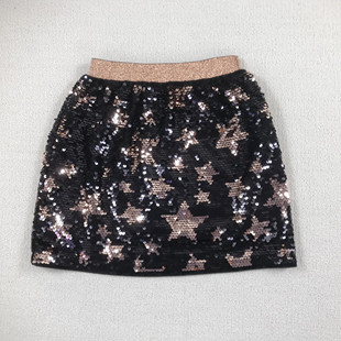 4-14岁外贸童裙女孩中大童松紧腰亮片星星节日半身裙礼服宴会裙