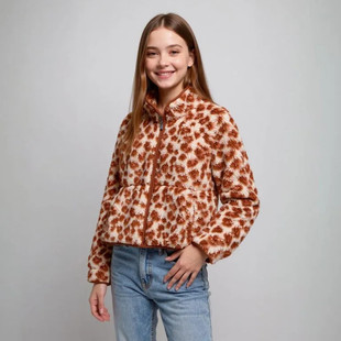 8-16岁外贸童装女孩大童秋冬羊羔绒拉链开衫毛毛上衣外套