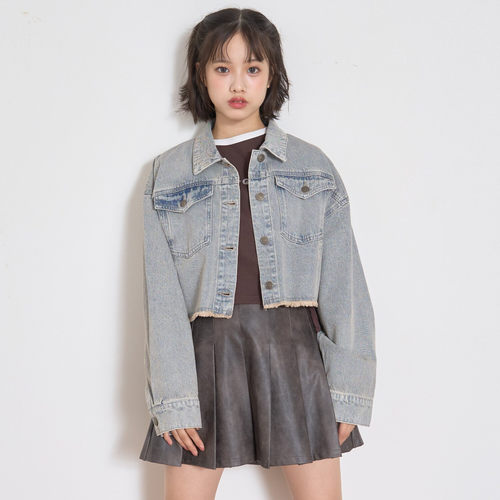 外贸童装女孩水洗牛仔短外套