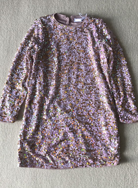 116-164外贸童裙北欧n女孩中大童亮片长袖公主宴会连衣裙