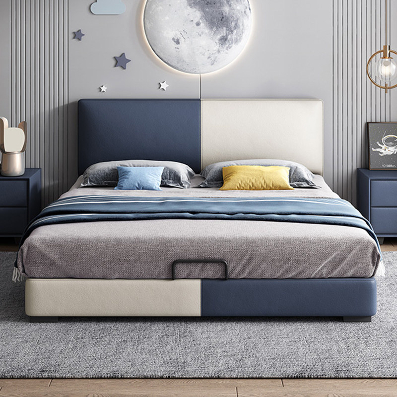 儿童床实木男孩王子床皮床轻奢现代俩小户型单人青少年男孩单人床