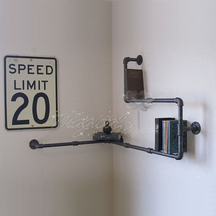 复古个性艺术创意铁艺水管壁挂展示置物工业风管道书架美式隔板架