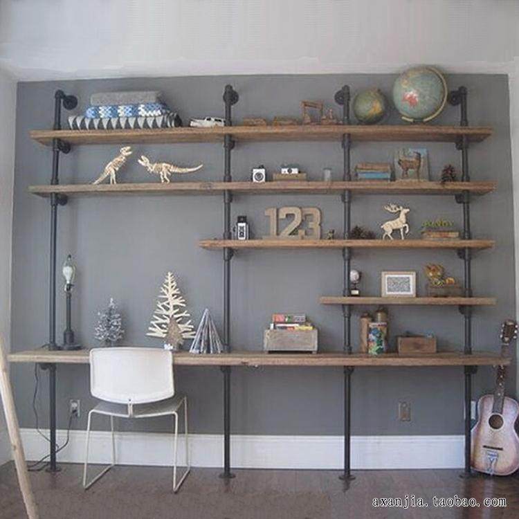 loft工业风水管书架墙上复古置物架创意隔板实木花架书桌书架一体,住宅家具,搁板/置物架/家用陈列架,淘宝优惠券,粉丝福利购,淘宝优惠卷