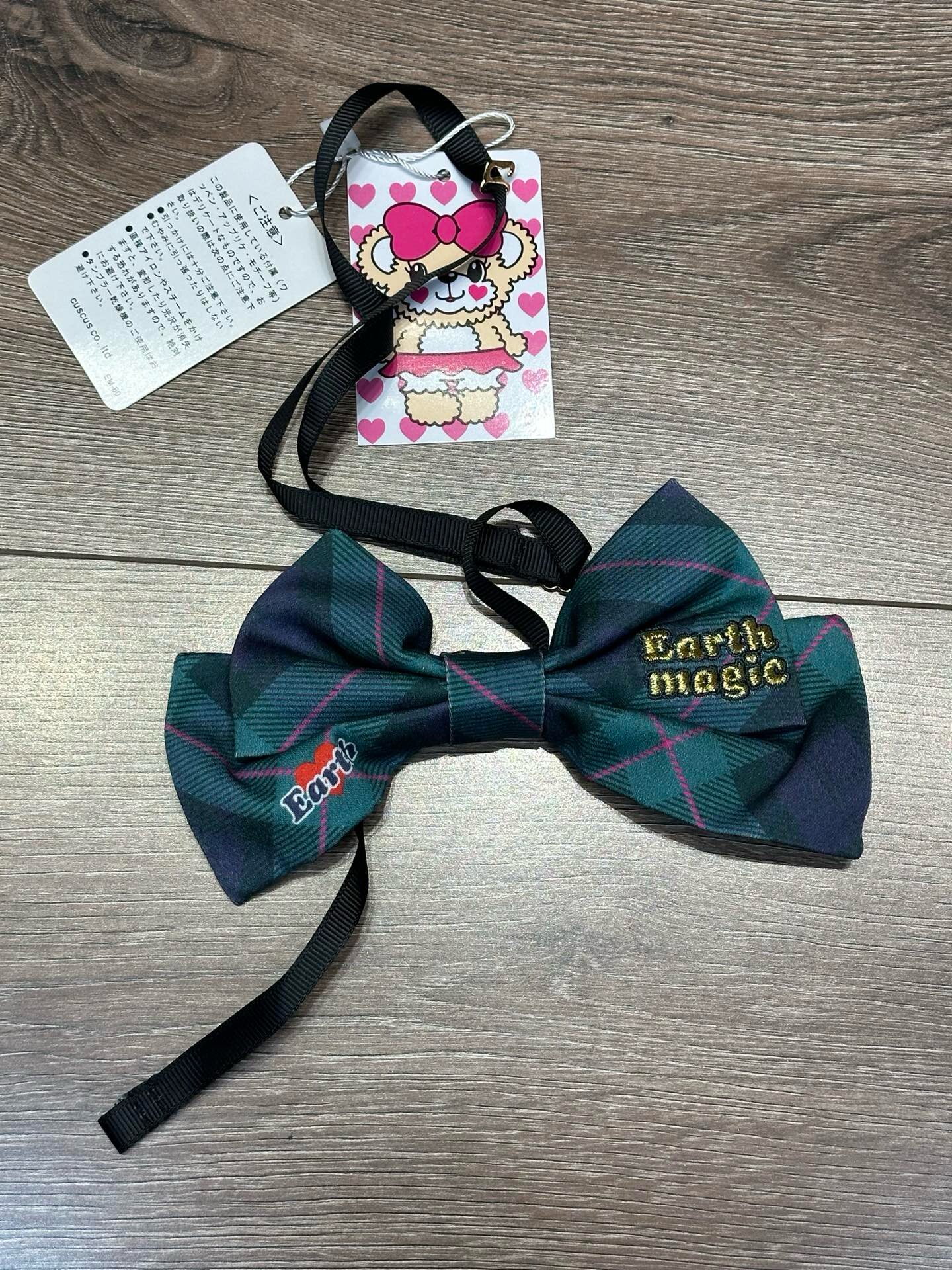 高定EM日系格纹领结女学生JK制服蝴蝶结墨绿色格子小领饰可爱小熊