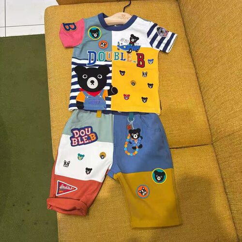 【现货】26年夏MIKI高定小熊拼色儿童短袖+七分裤