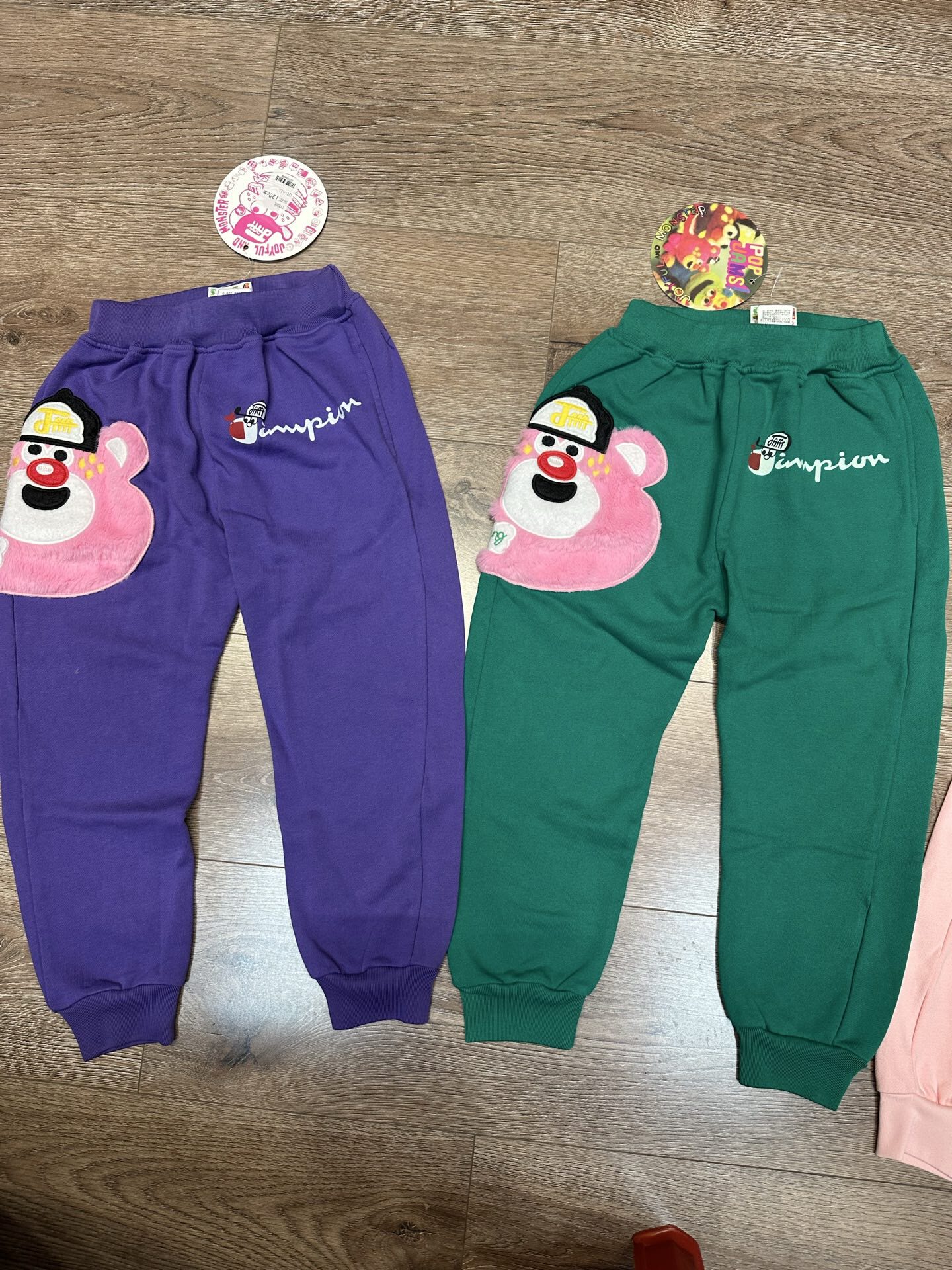 卡通毛绒熊26春秋粉色刺绣熊儿童卫裤 纯棉束脚运动裤 日系潮牌