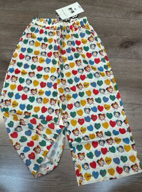 日系彩色爱心卡通娃娃儿童九分防蚊裤夏季薄款男女童宽松阔腿长裤