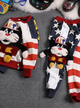 mijello2025春秋款新 高定JAM刺绣五角星儿童卫衣+长裤儿童套装