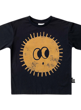 夏款短袖T恤衫 25夏新款橙色太阳后背字母男女童短袖T恤 儿童休闲