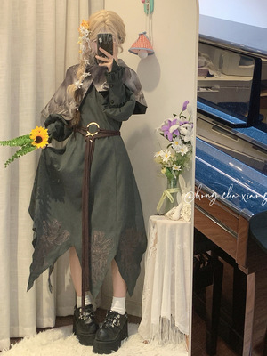 原创德鲁伊洛丽塔日常流浪废土风cosplay连衣裙斗篷lolita洛丽塔