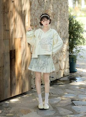 清晨花园原创汉服女新中式改良汉元素中国风连衣裙秋卫衣半裙短裙