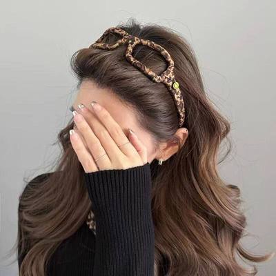 韩版高级感豹纹绕布眼镜发箍