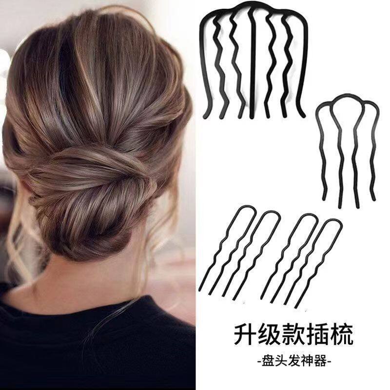 懒人盘发神器丸子头插梳发梳发簪倒插U型发夹职业造型头饰发叉女
